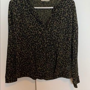 Dark Green Blouse with Animal Print